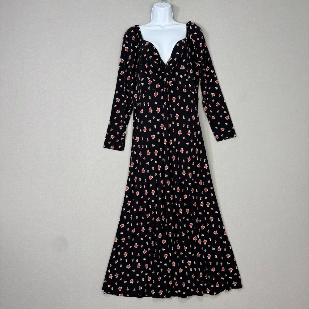 Boden Sweetheart Jersey Midi Dress Women 16 Black Cherry Dainty Floral Cottage